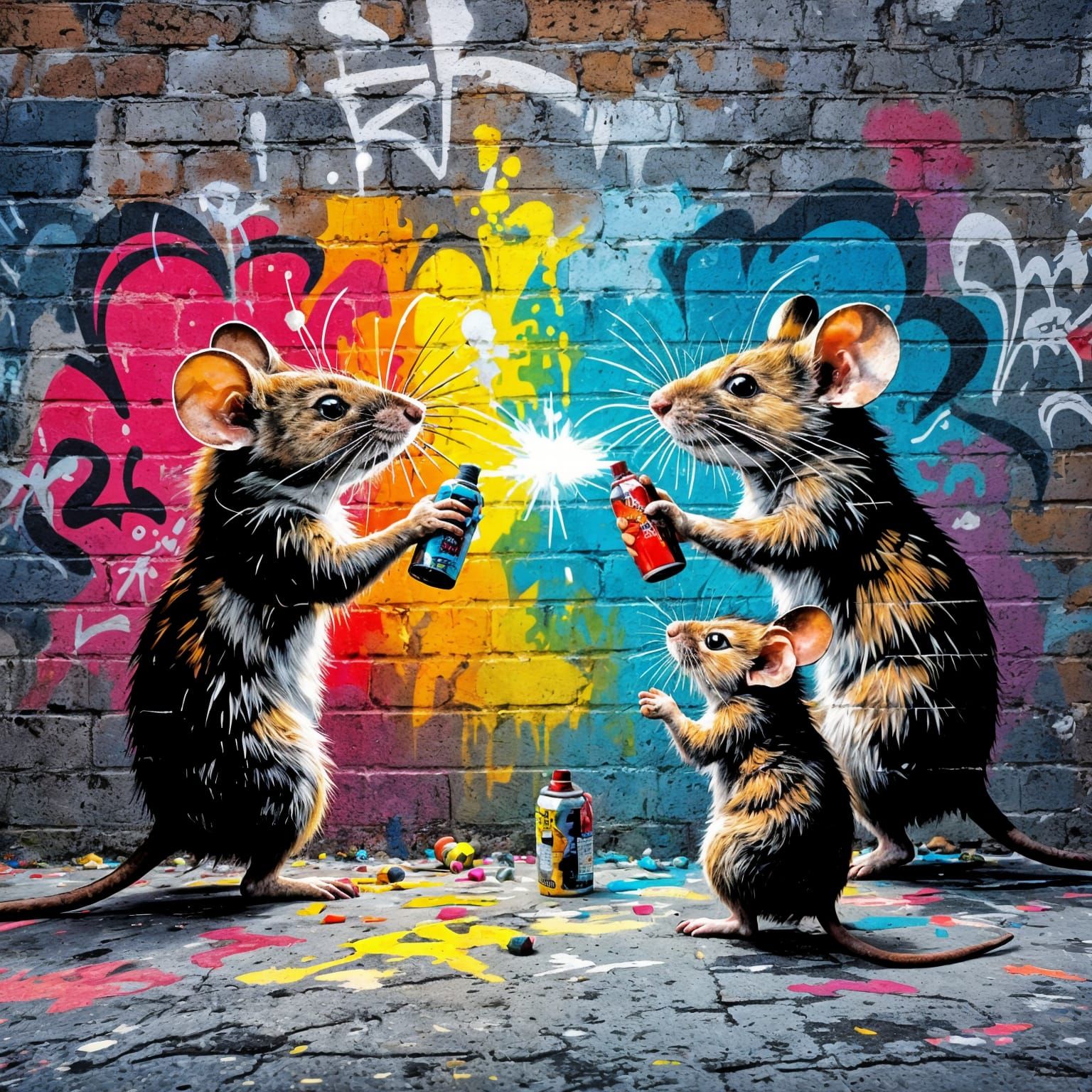 Mice Graffiti Art on Brick Wall