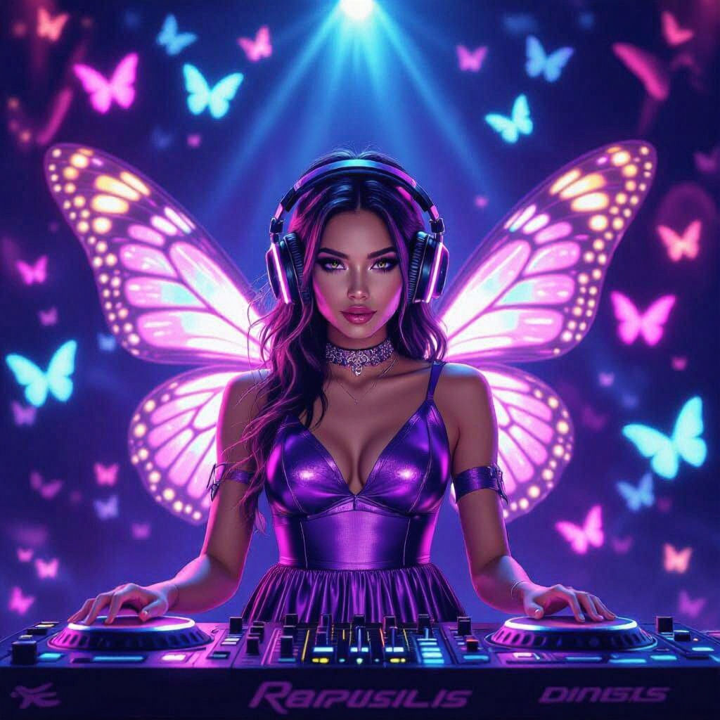 Fantasy DJ with Neon Butterfly Wings