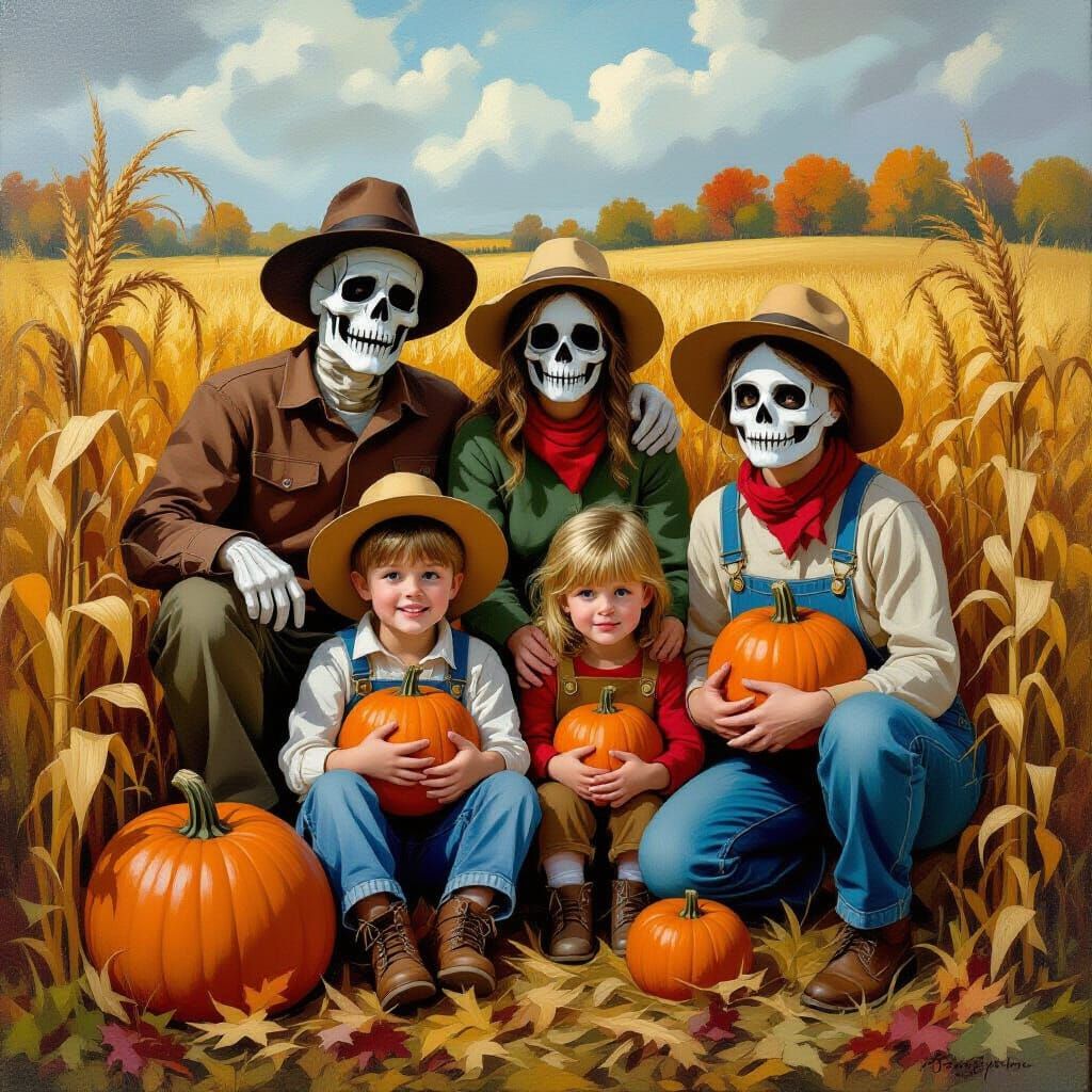 Scarecrow in Autumn Harvest Oil Painting
