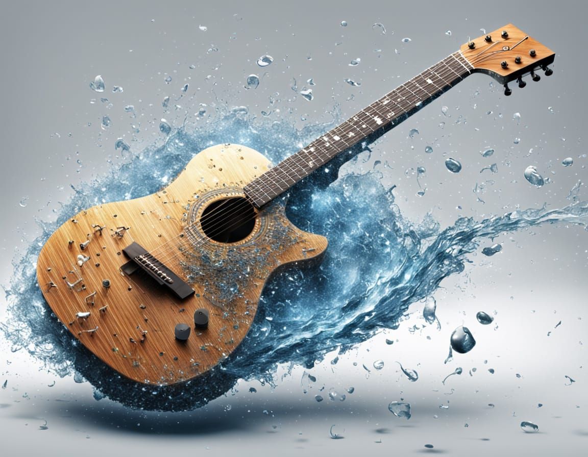 Surreal Guitar Sculpture in Shimmering Water