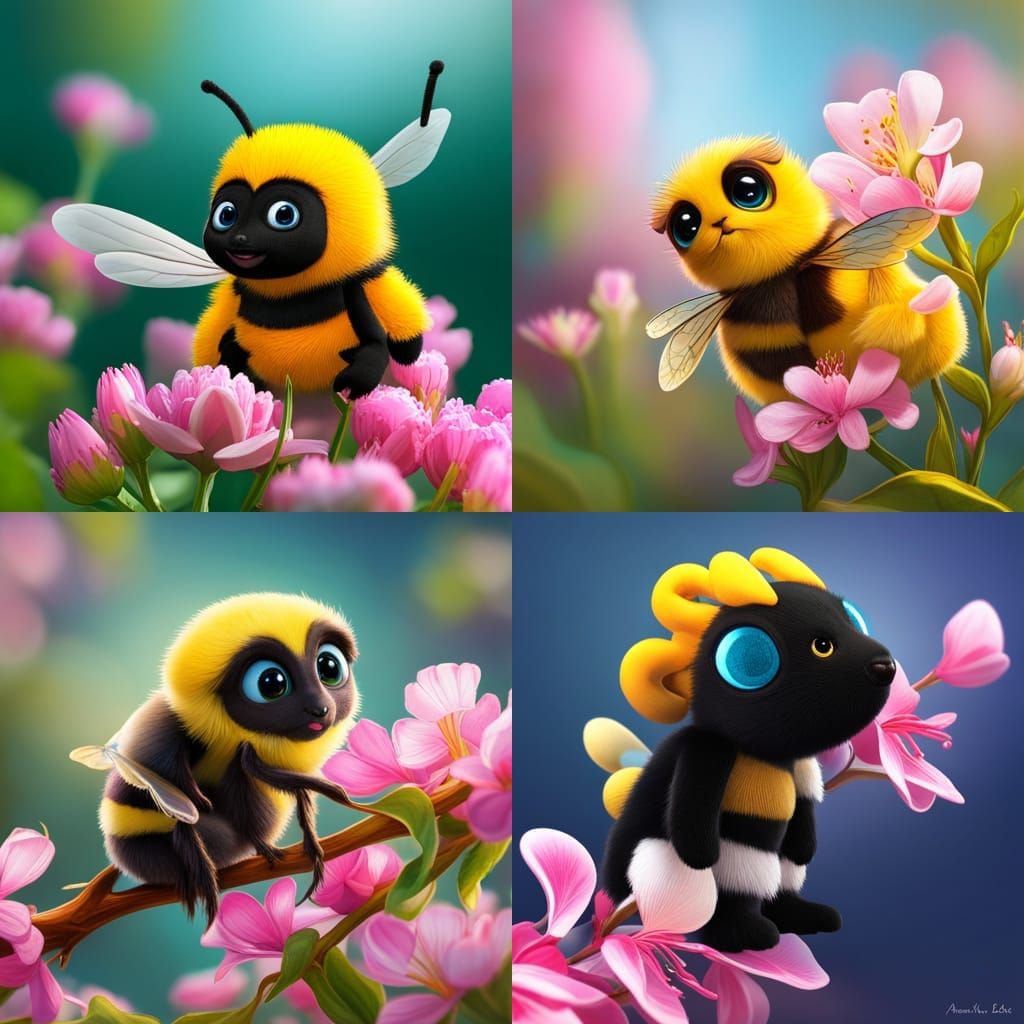 Adorable Plush Bee on Honeysuckle Flowers