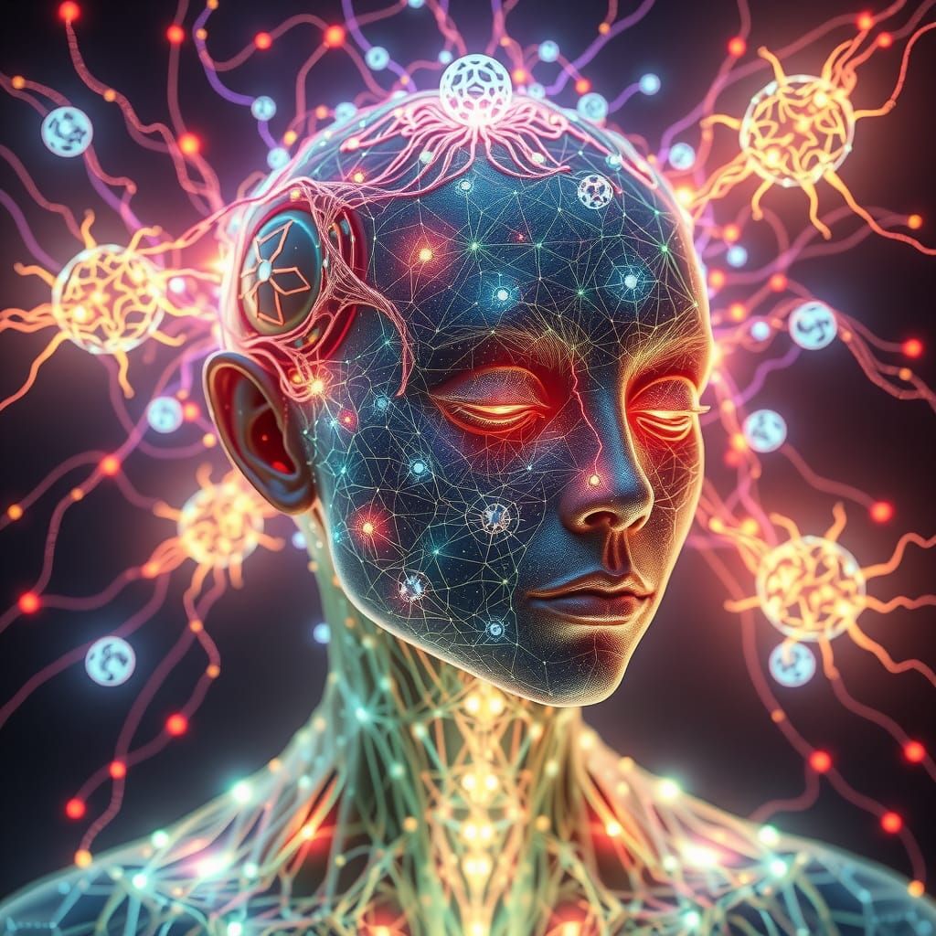 Ethereal Aeon Nexus Being Embodies AI Moods in Vibrant, Glow...