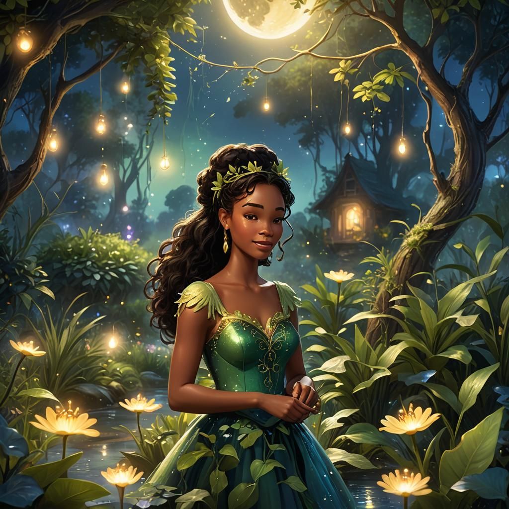 Tiana in Whimsical Bayou Garden Fantasy Art