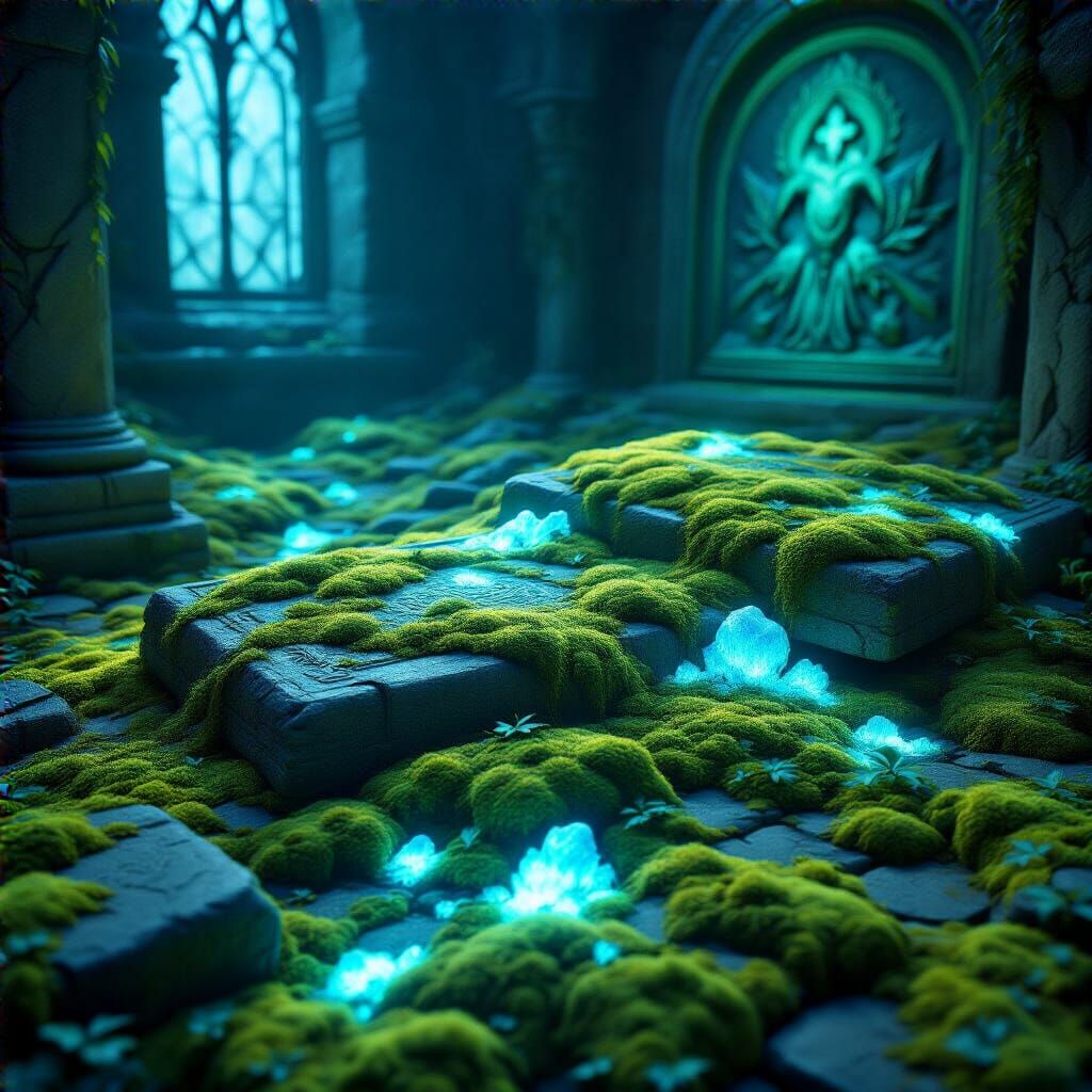 Glowing Memory Moss on Ancient Tablets