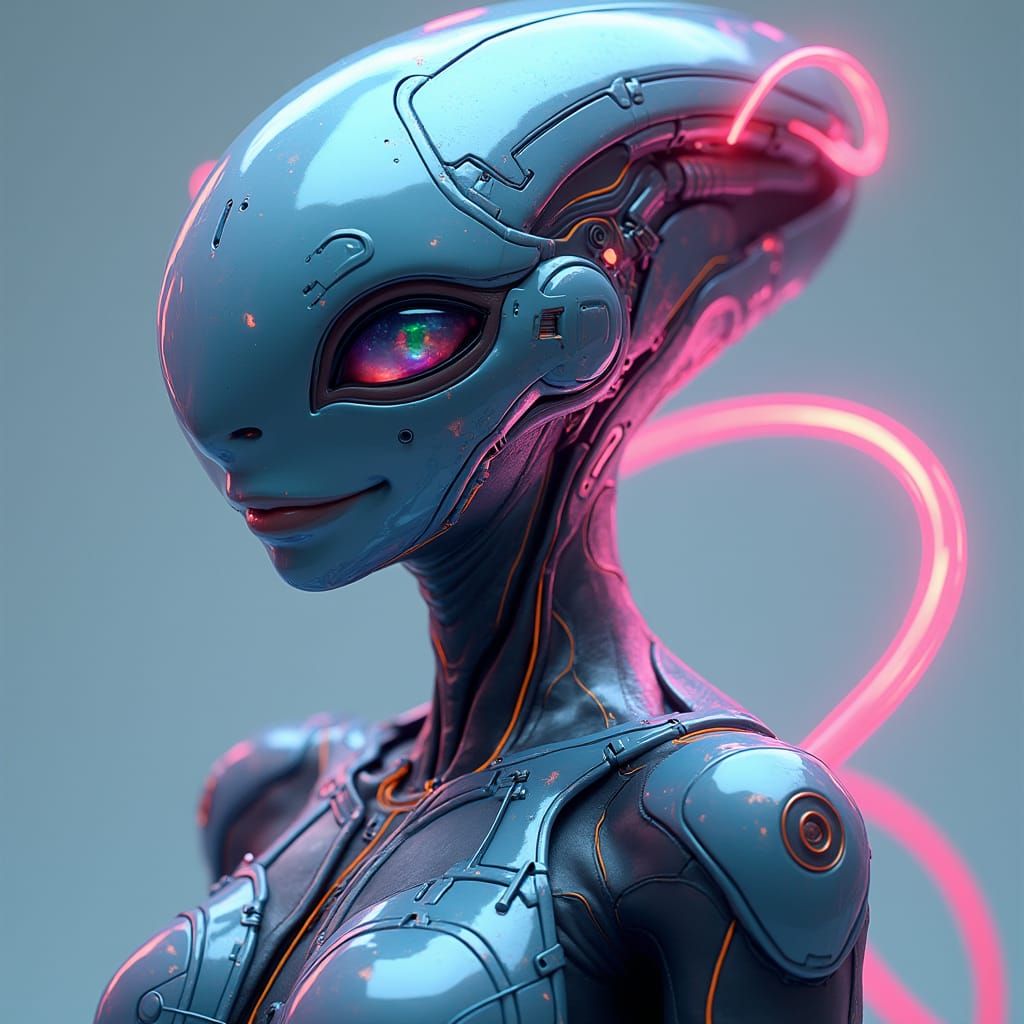 Smiling Alien in High-Tech Outfit, Digital Art
