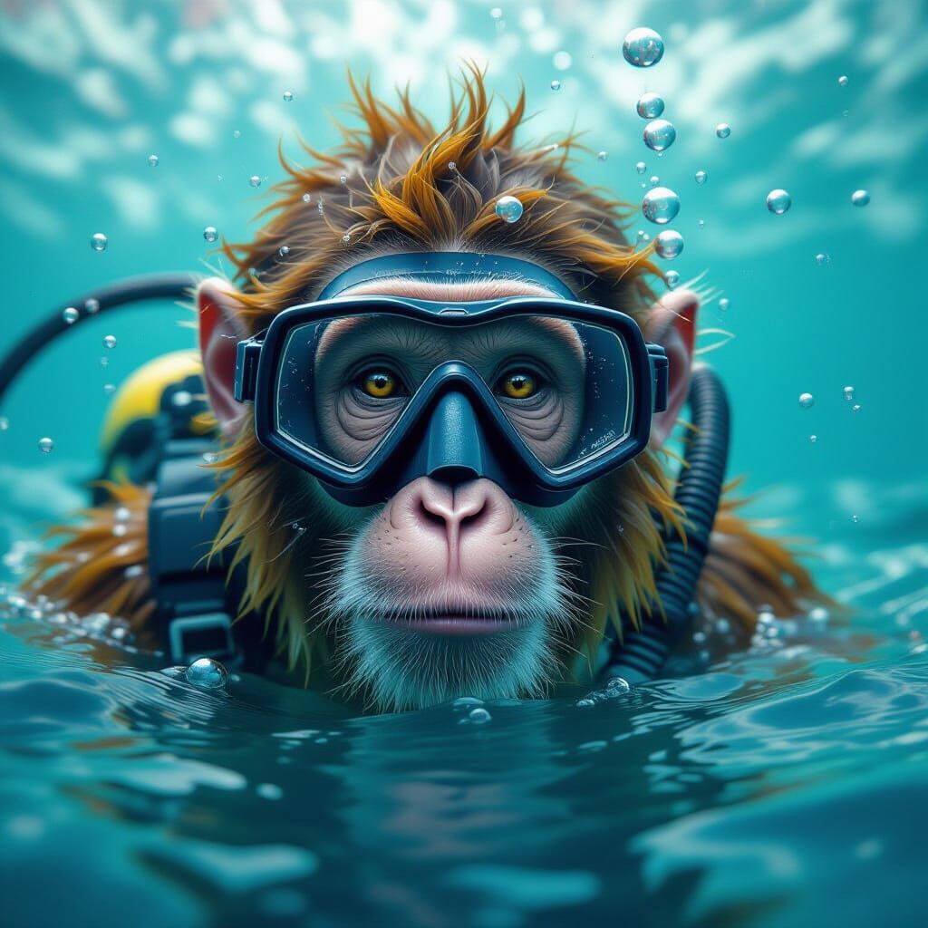 Monkey Head Scuba Diving: a Detailed Matte Painting
