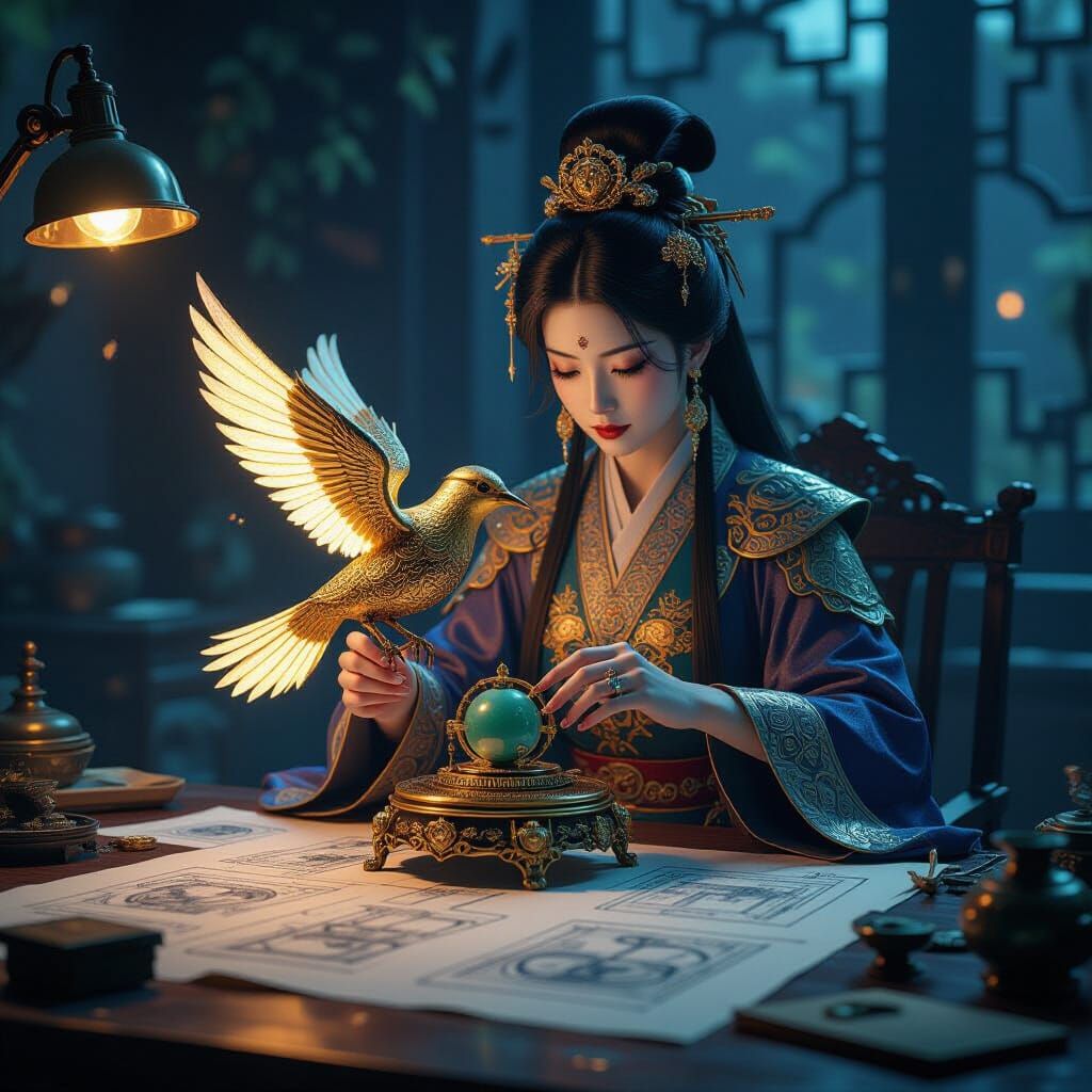Artisans Crafting Mechanical Nightingale in Imperial Worksho...