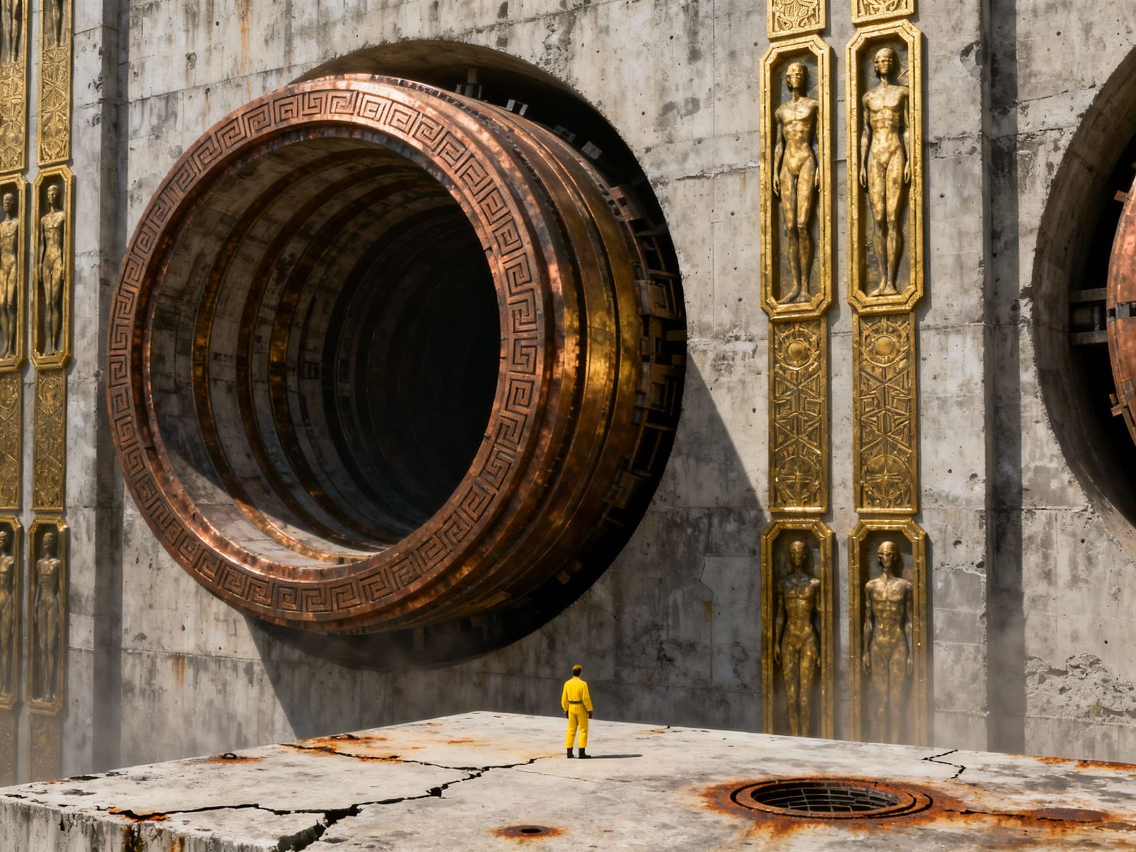 Futuristic Industrial Structure with Ancient Tech Aesthetic