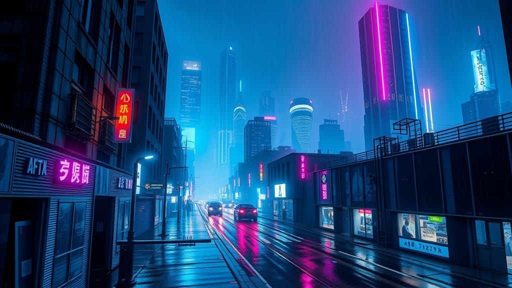 Dystopian Metropolis: Neon Reflections in Cyberpunk 2099