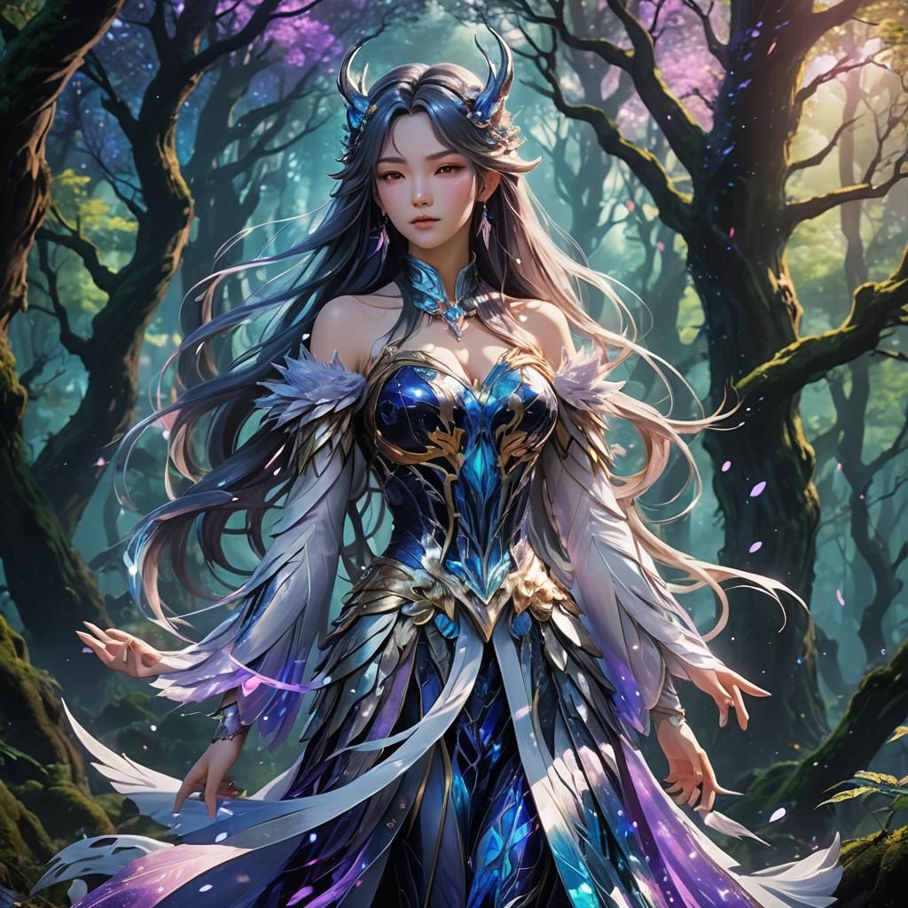 Mystical Forest Woman with Claws in Anime Style