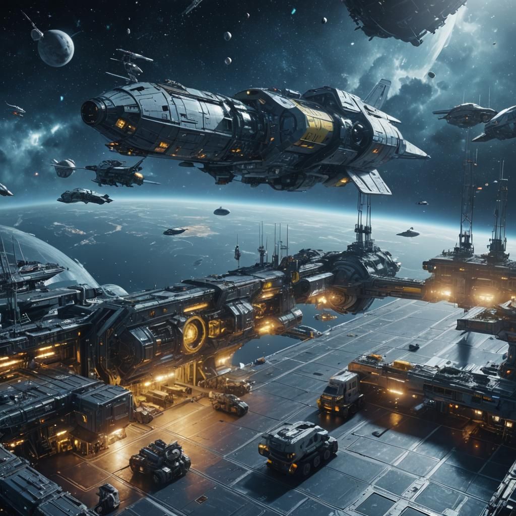 Realistic Sci-Fi Art of Spaceship in Repair Bay