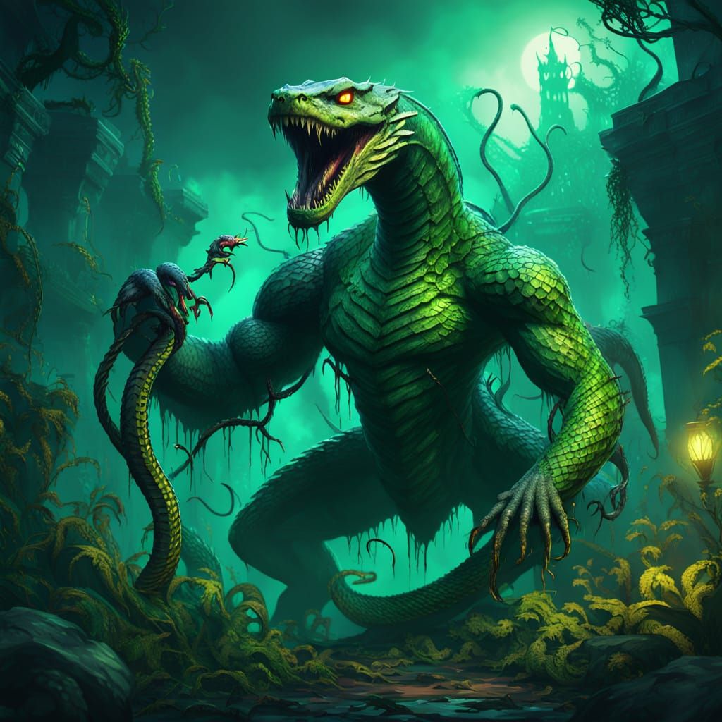 Serpent God in Ruined Jungle Temple