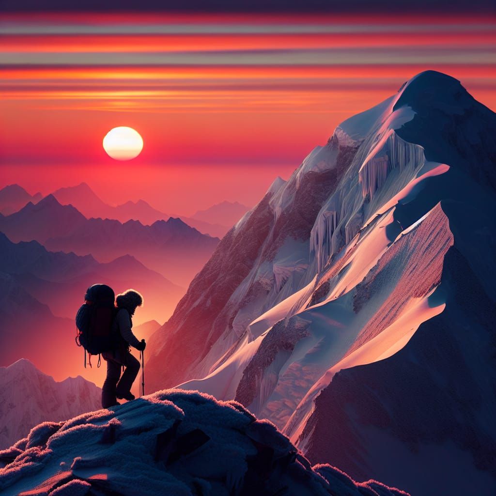 walking alone on a mountain top during sunset