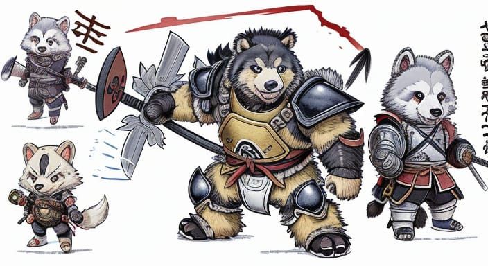 Chibi Samurai Fur Babies in Diapers and Armor