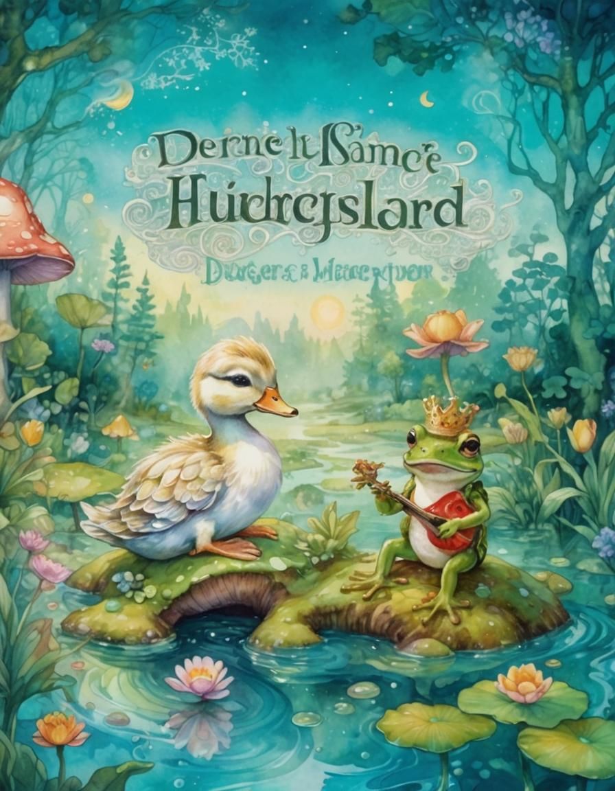 Duckling and Frog Prince in Candyland: Watercolor Illustrati...