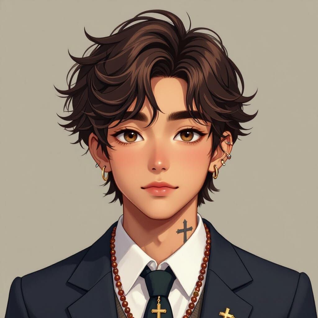 Young Man in School Uniform, Manga-Inspired Art