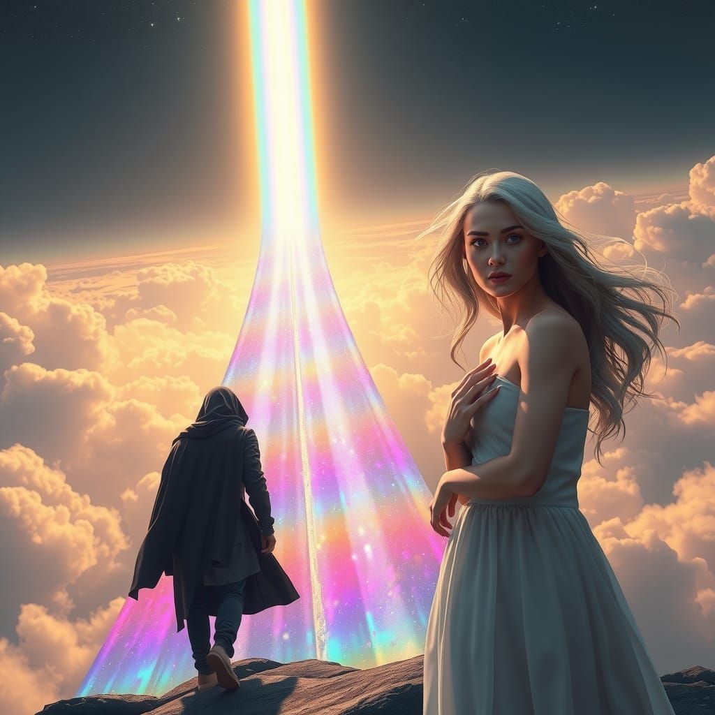 Ethereal Rainbow Bridge Reunion in Dreamlike Concept Art
