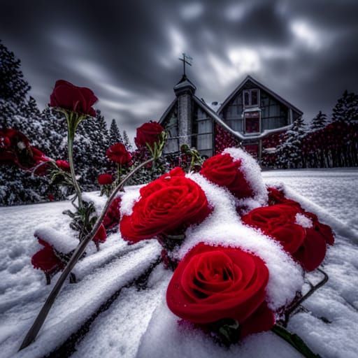 Hyperrealistic Red Roses in Snow
