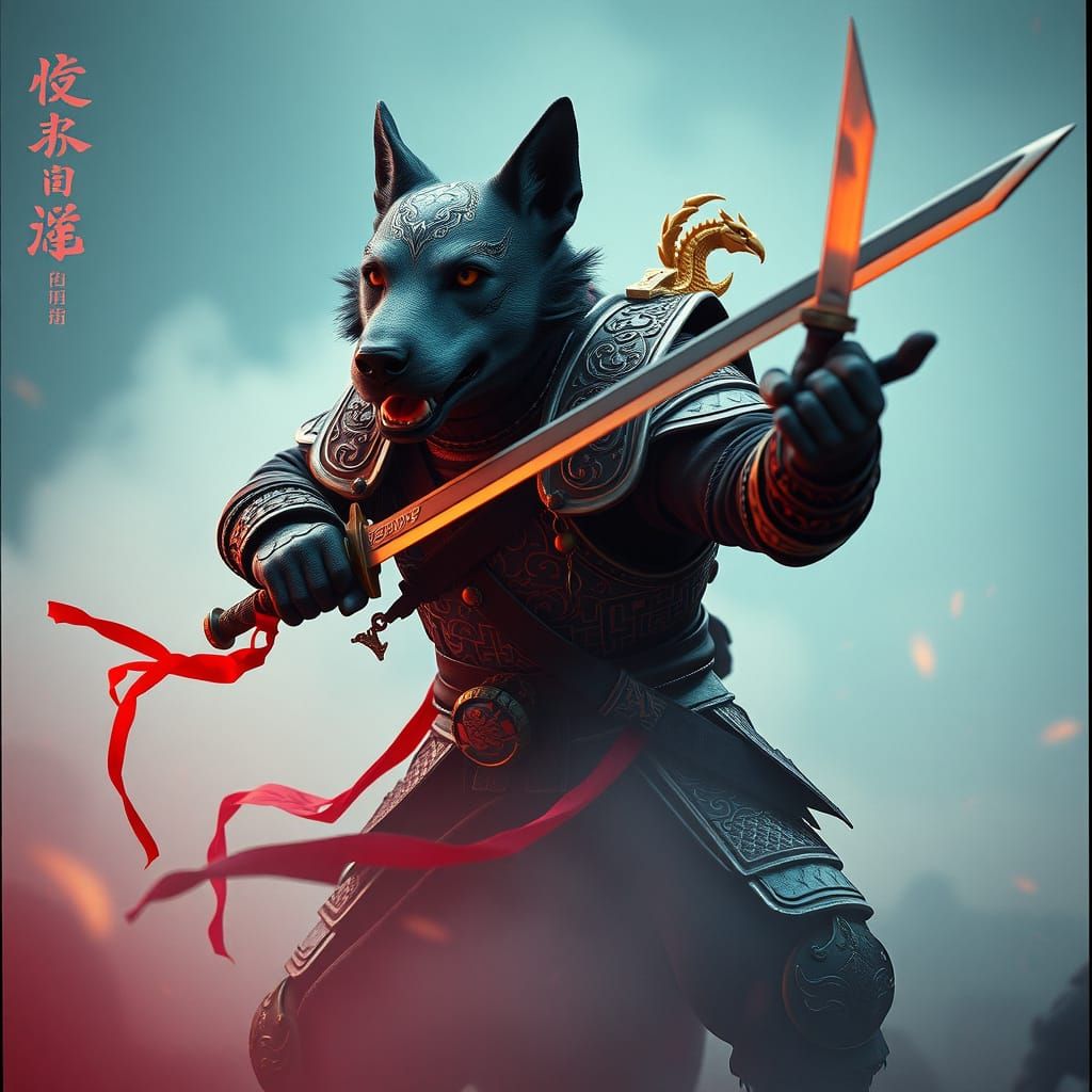 Dog Warrior in Fantasy World: Cinematic Film Still