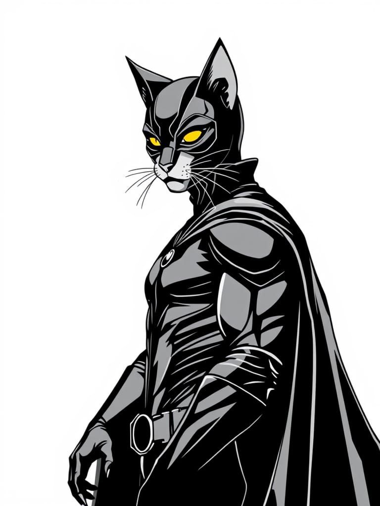 Mysterious Feline Superhero in Dark Fantasy Illustration