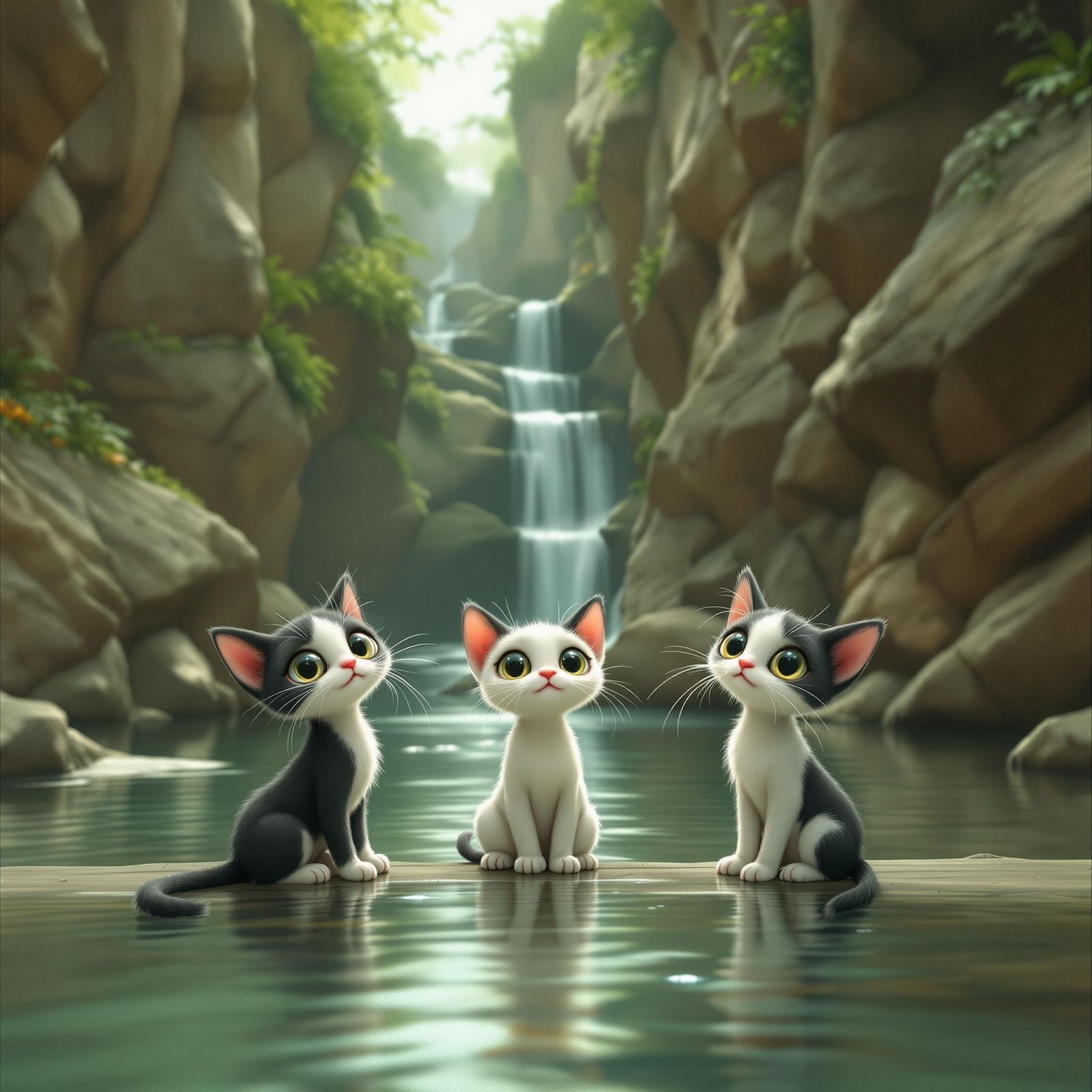 three kittens, a high detailed close up, an adorable thin an...