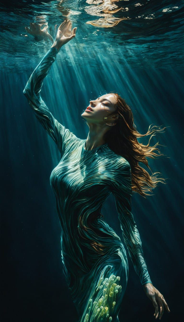 Submerged in Icy Bioluminescent Depths, Inspired by Photorea...