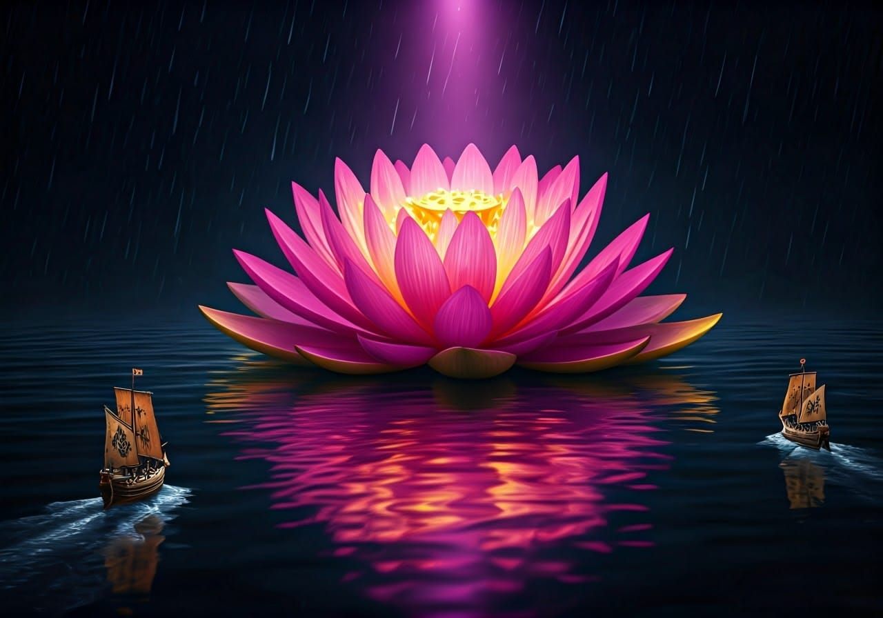 Surreal Dark Fantasy Lotus Scene in Medieval Style