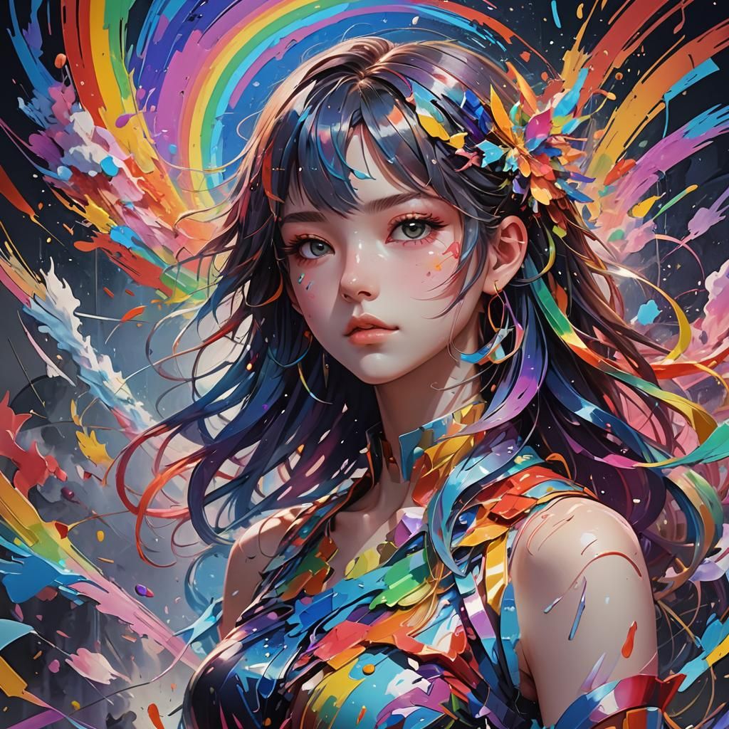 Psychedelic Rainbow Abstract: Detailed 3D Anime Art