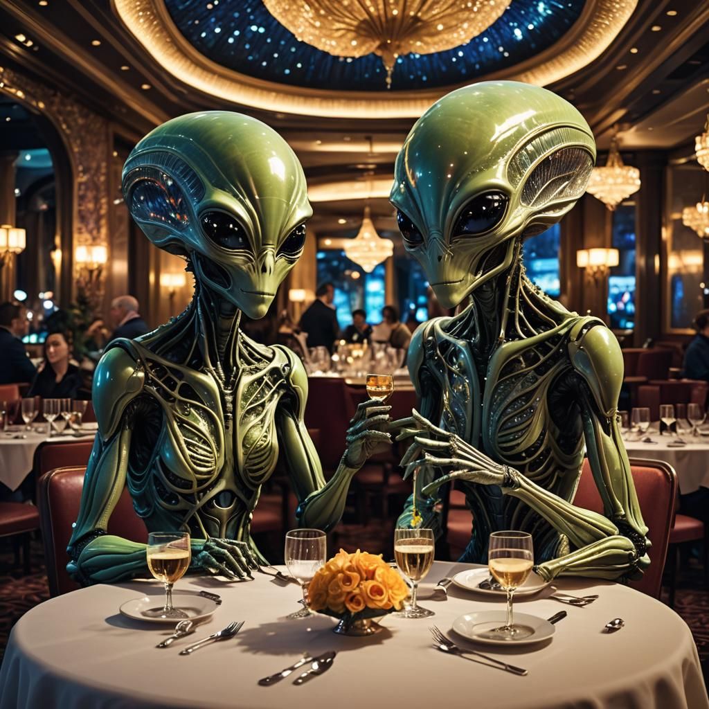 Aliens on a Date: Luminous Digital Illustration