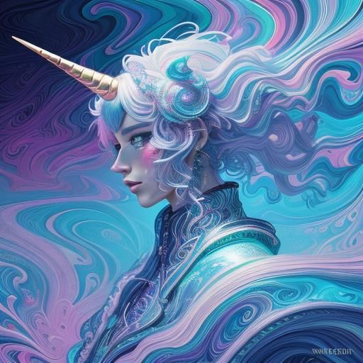 Iridescent Unicorn Portrait in Digital Fantasy Art