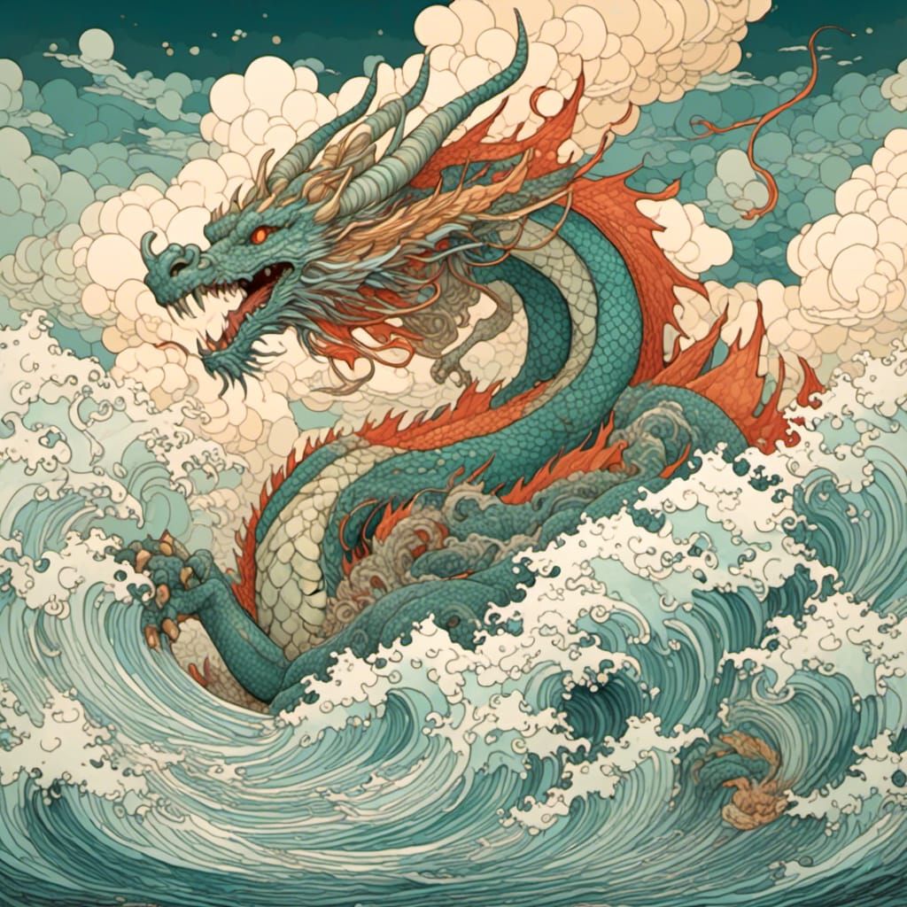Dragon in the Ocean Vector Art