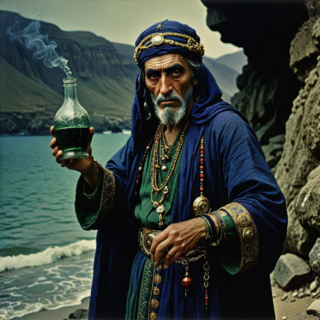 The Arabian Fisherman and the Swirling Jinni in Autochrome S...