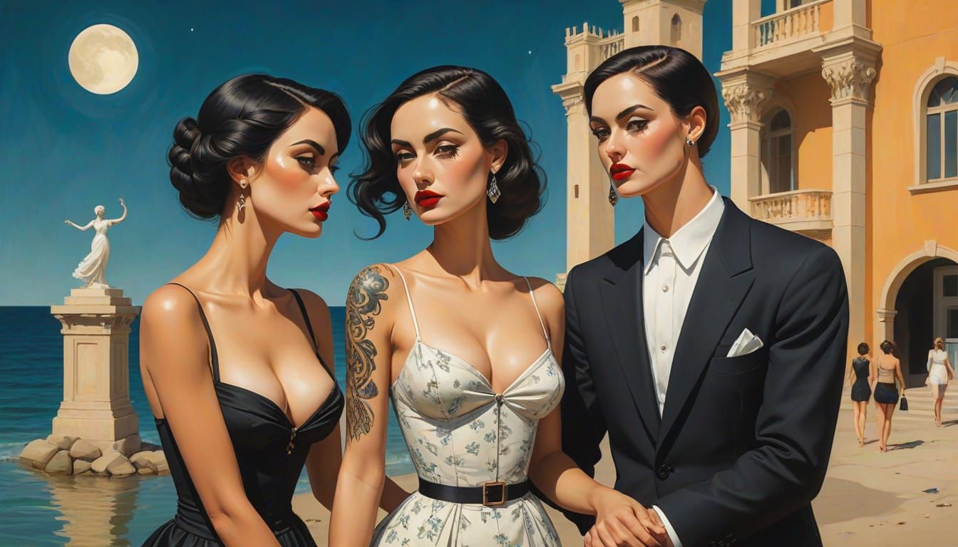 Elegant Figures in Dramatic Evening Light