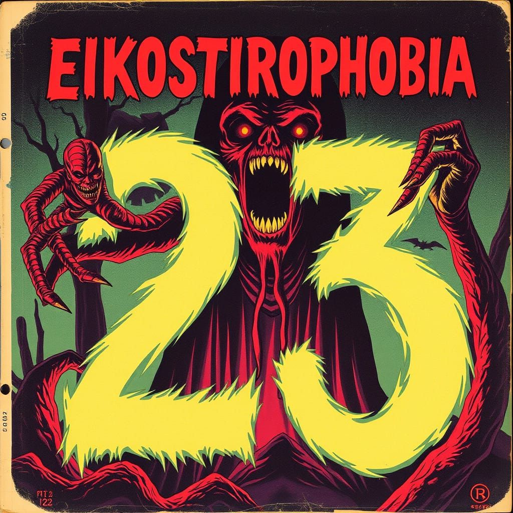 Vintage Pulp Horror Scene with Cryptic Number