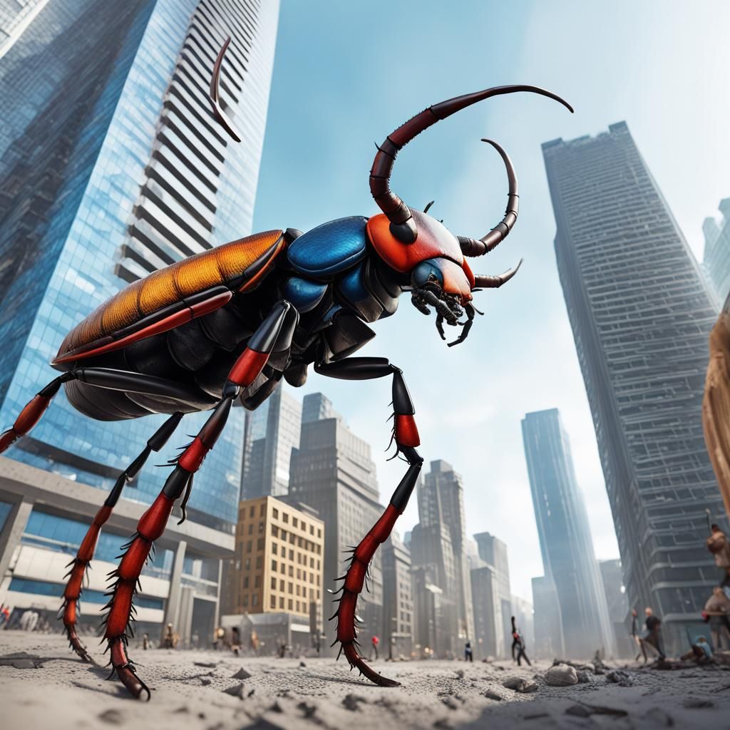 Giant Stag Beetle Terrorizes Skyscraper City in UHD