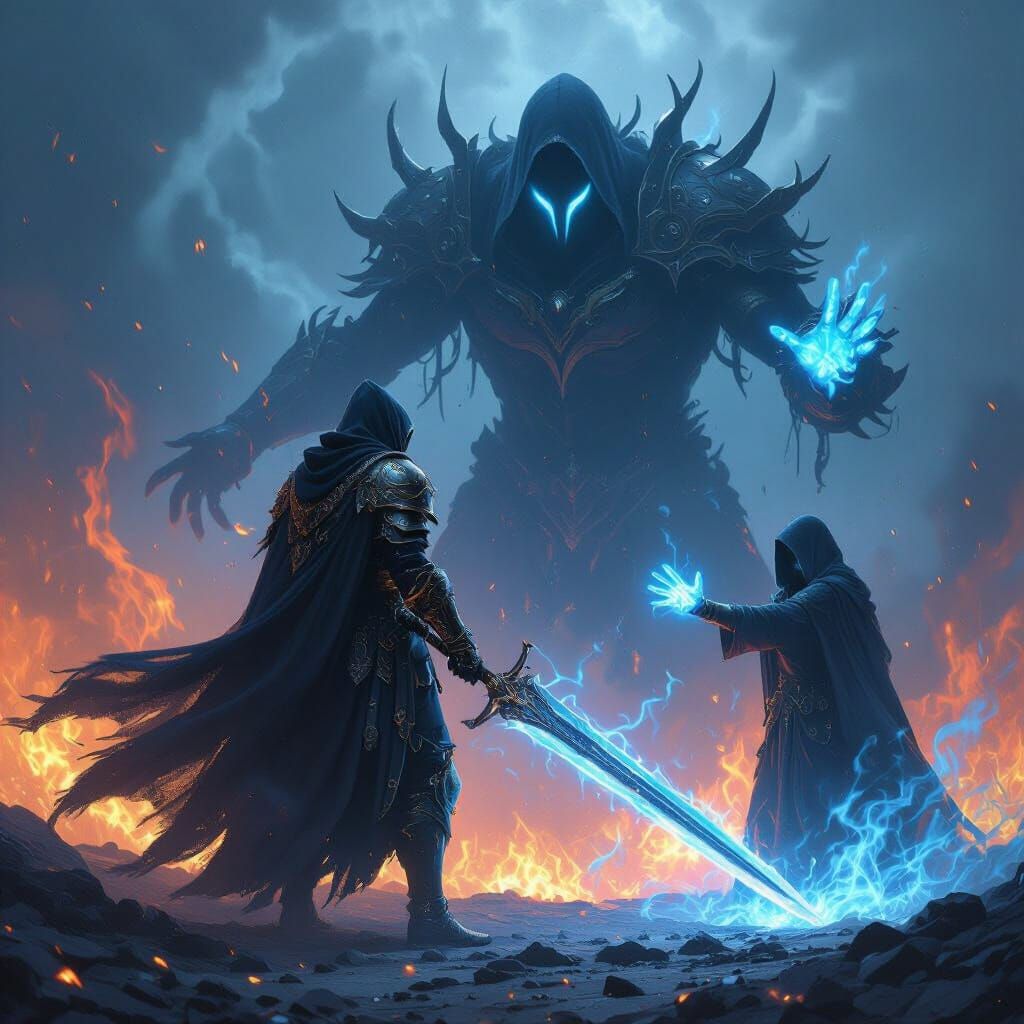 Warrior Battles Storm in Dark Mystical Style