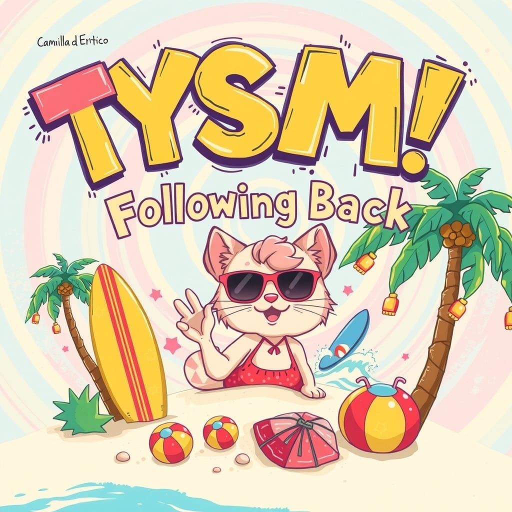 Vibrant and playful raised text that says "TYSM Following Ba...