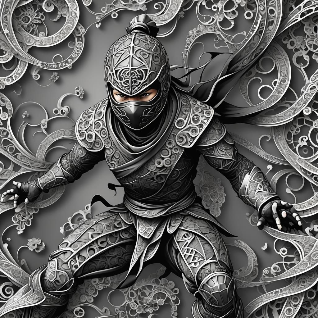 Abstract Ninja with Vector Fractal Design