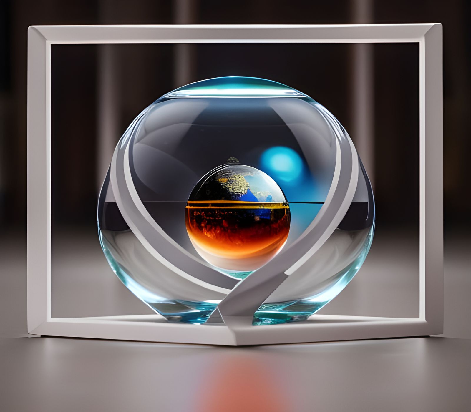 Earth, Wind, Water, and Fire in Glass Globe