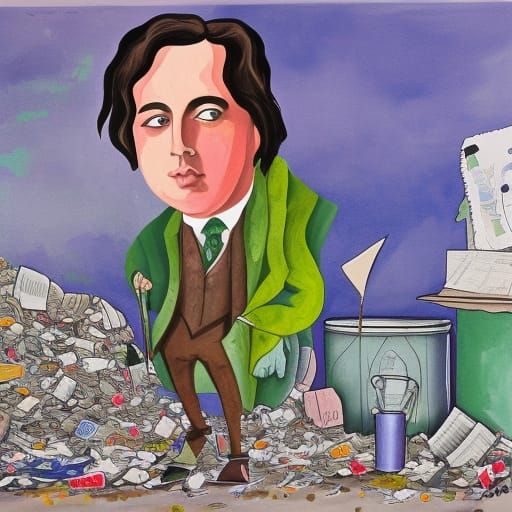 Oscar Wilde: Gouache Painting in Landfill Setting