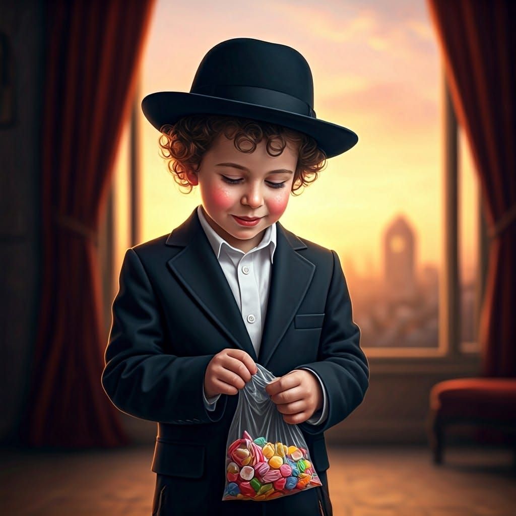 Child's Joy: Ultra-Orthodox Boy with Sweets