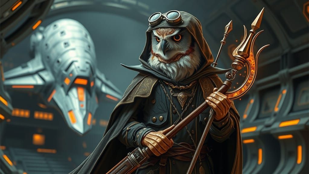 Steampunk Elf Mage in a Lunar Space Station