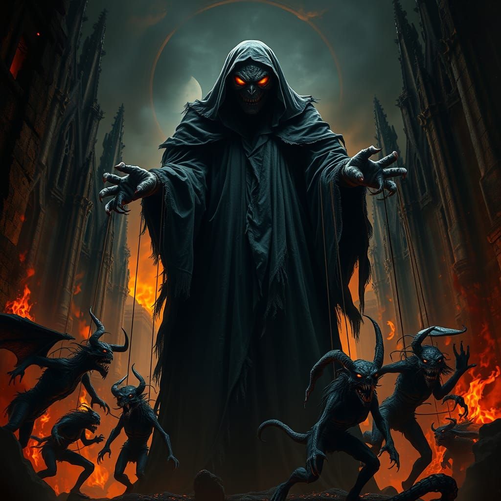 Dark Fantasy Puppeteer in Gothic Ruins