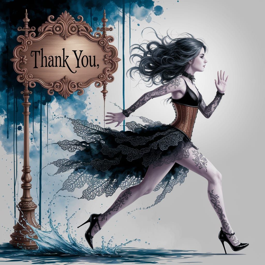 Goth Girl Runs with Gratitude in Steampunk Style