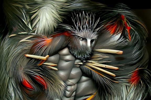 Elemental Porcupine in Fighting Stance: Digital Art