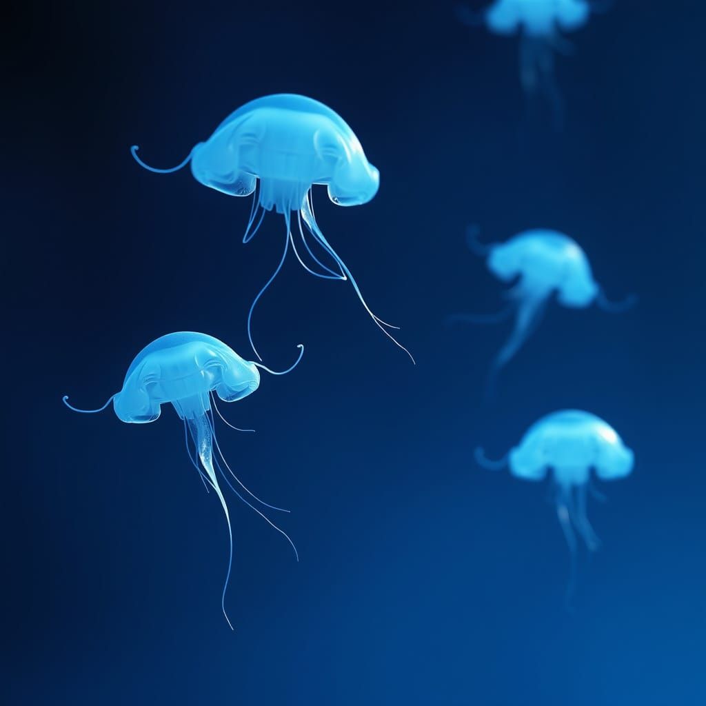 Ethereal Blue Drones in Weightless Flight