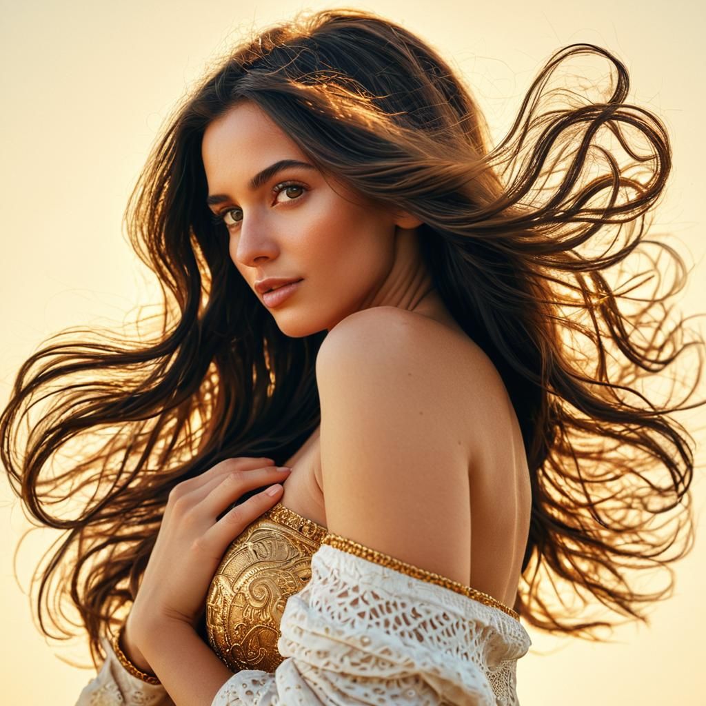 A modest woman with her upper body covered with her hands.