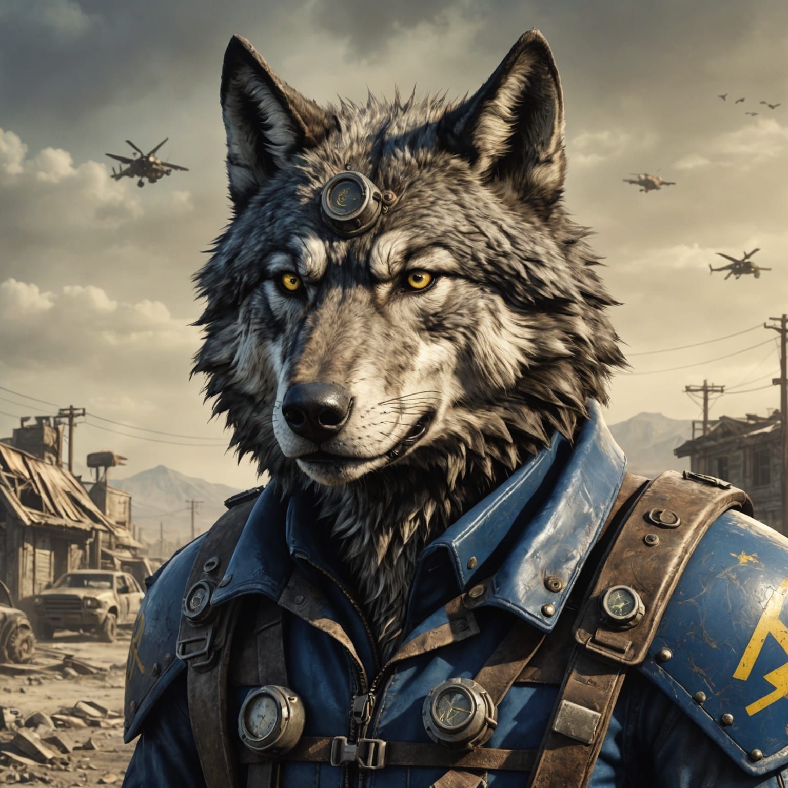 Fallout Wolf in a Ruined Cityscape