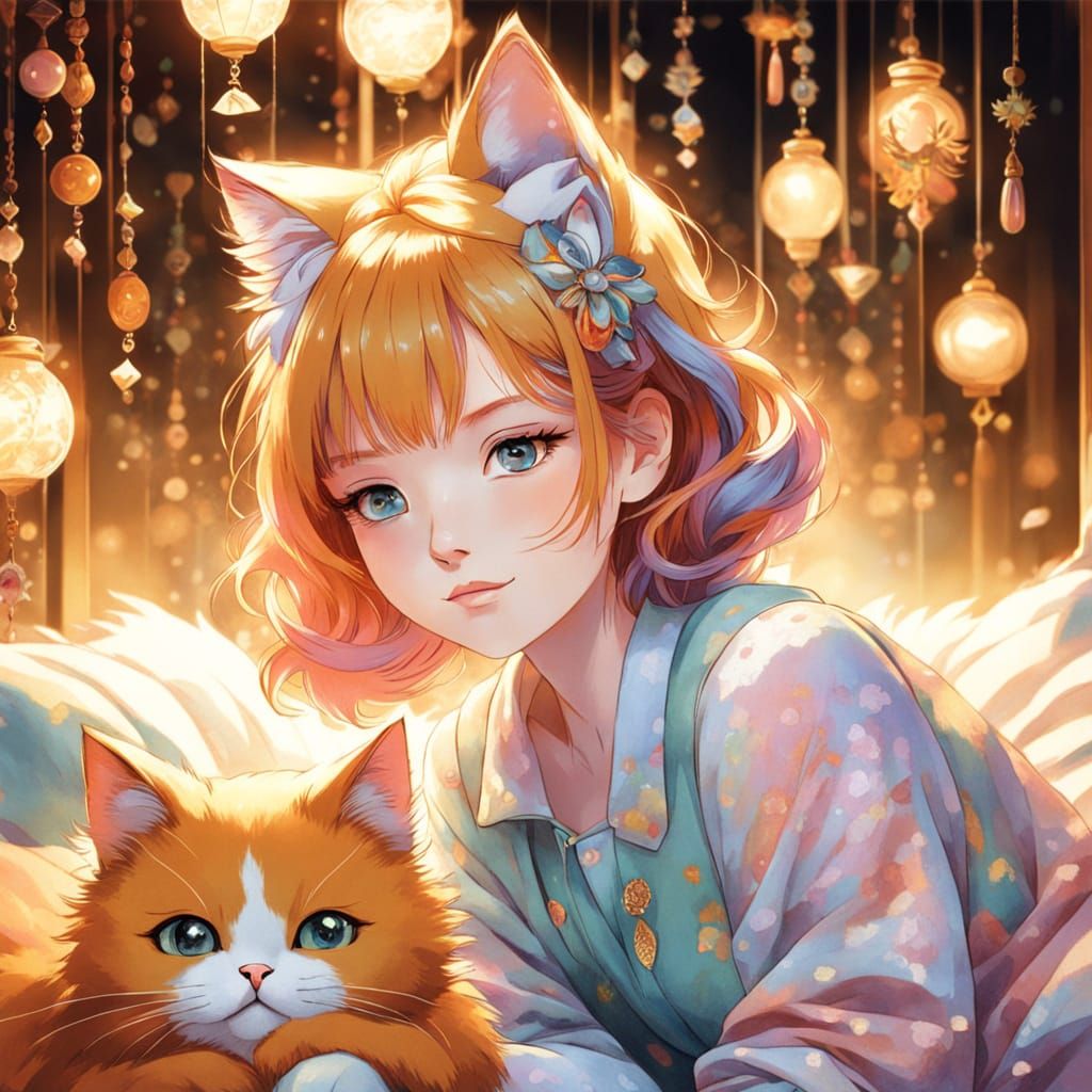 Whimsical Anime-Inspired Portrait of a Young Girl with Kalei...