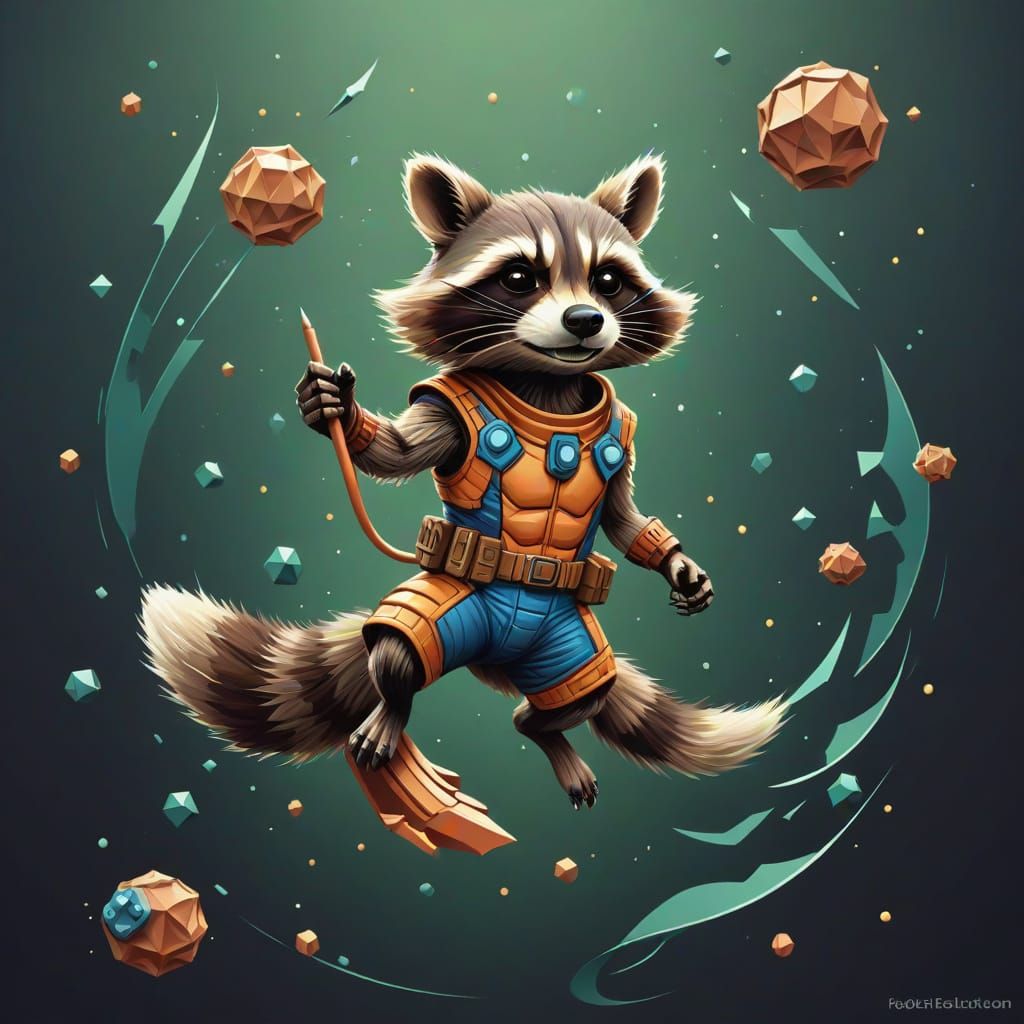Rocket Raccoon: Abstract Vector Fractal Gouache Painting